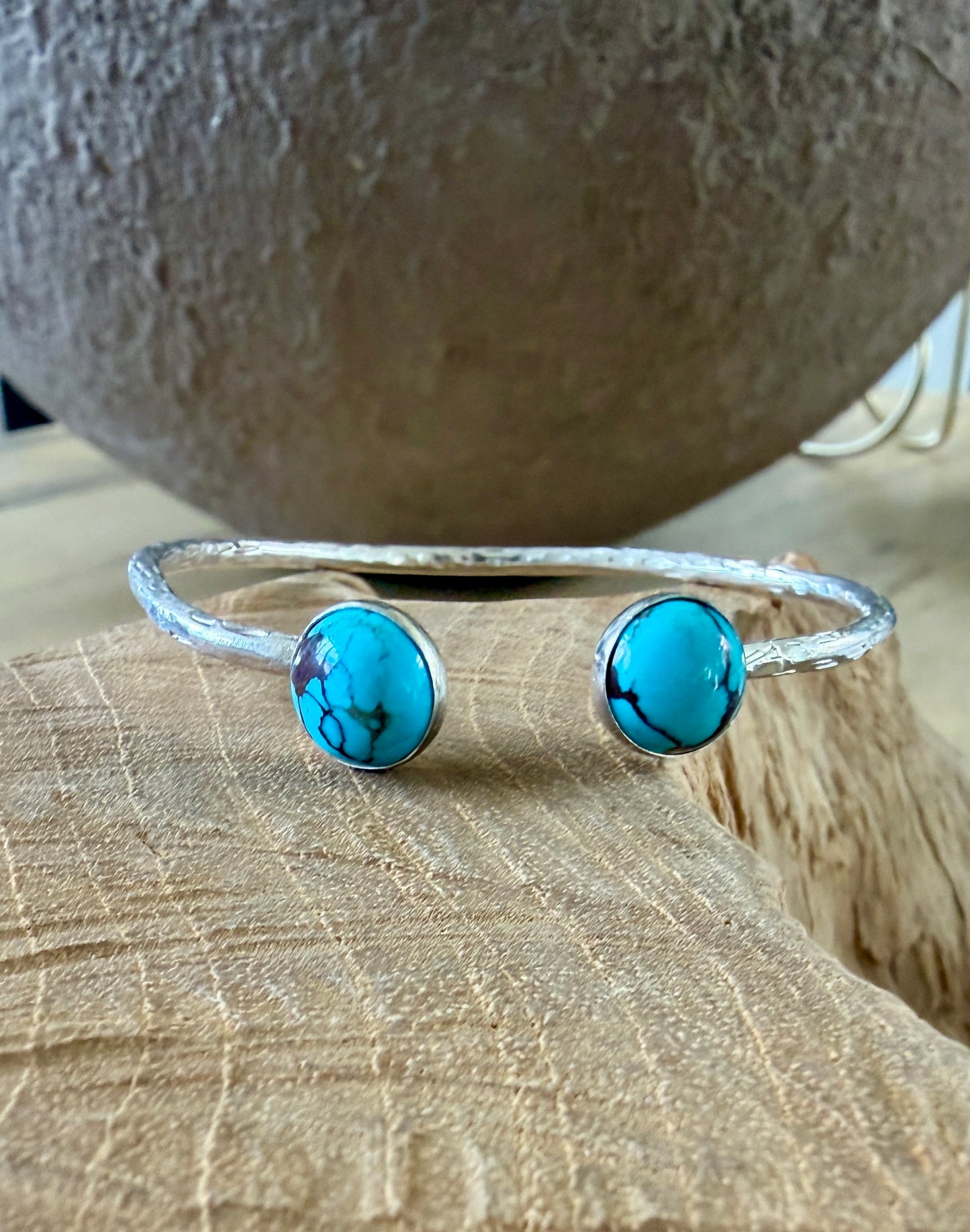 Two stone turquoise adjustable cuff