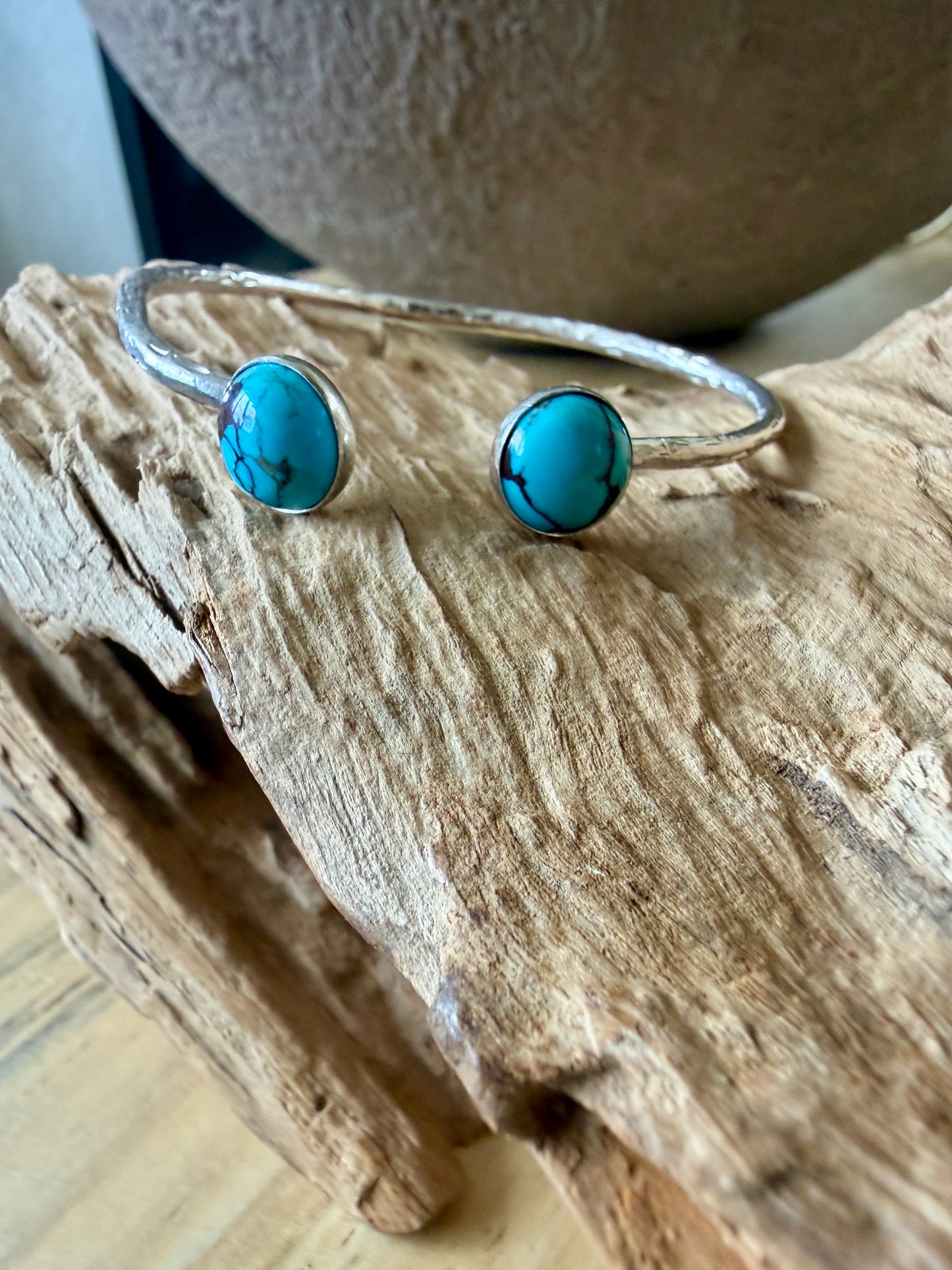 Two stone turquoise adjustable cuff