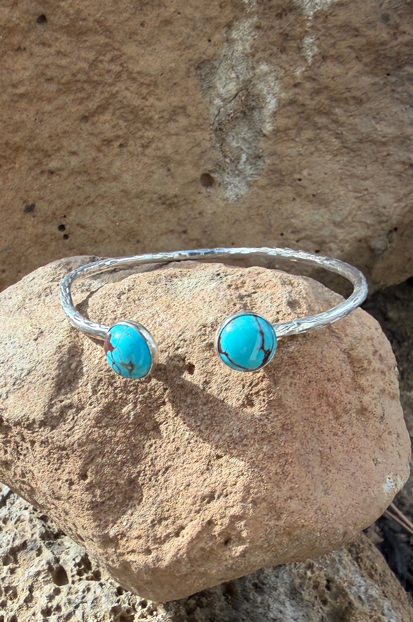 Two stone turquoise adjustable cuff