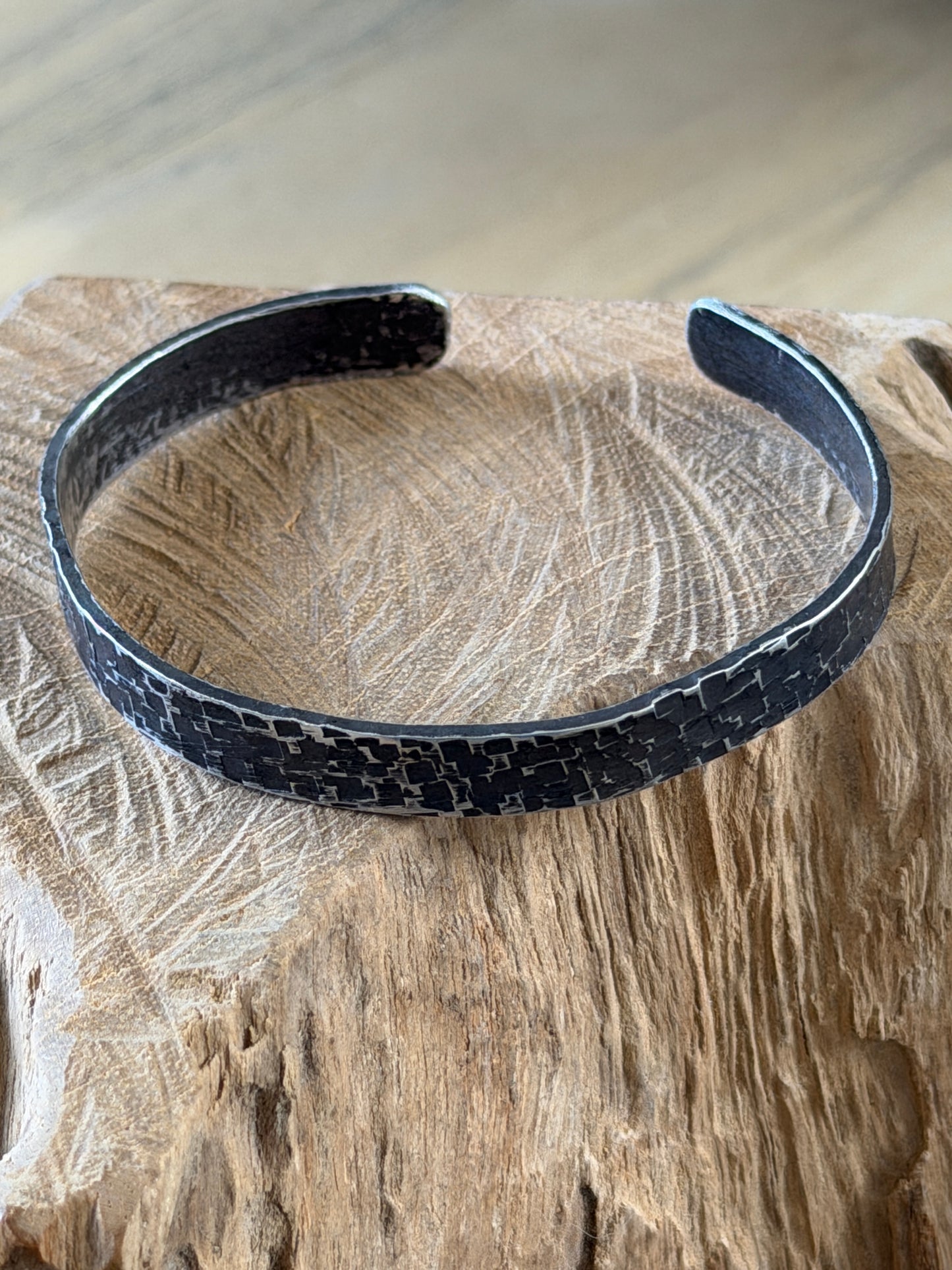 Hammered oxidized silver cuff