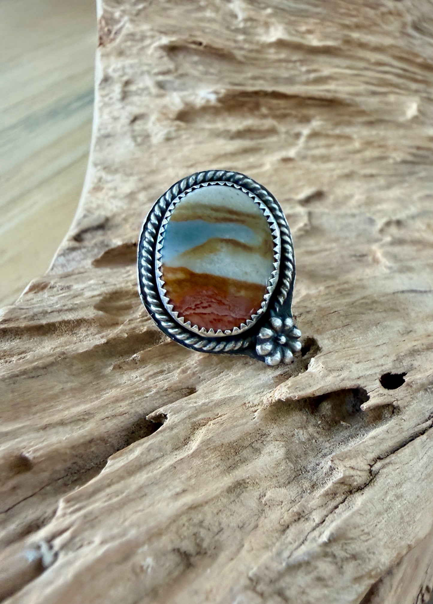 Flower in the desert Polychrome Jasper ring
