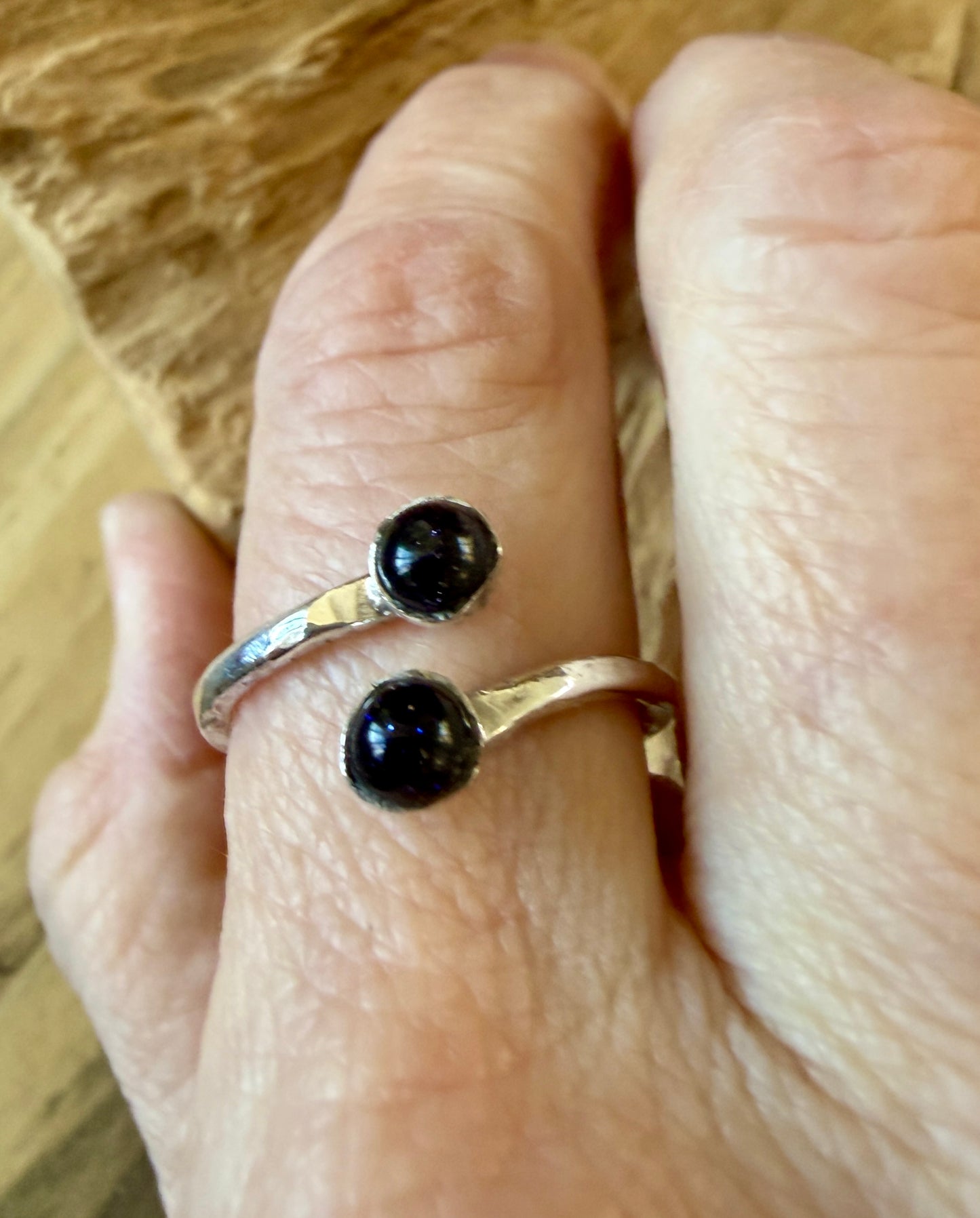 Adjustable blue goldstone ring